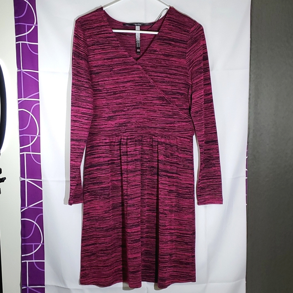 Kensie Magenta/Black Heathered 3/4 Sleeve Fit and Flare Dress - Size Medium